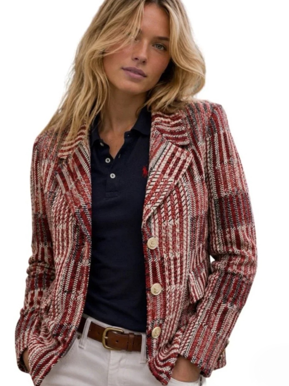 Cabi Regatta Jacket Red White Striped Nautical Blazer
